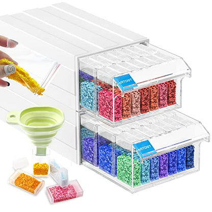 ARTDOT 2 Pack Diamond Painting Storage Containers with 70 Rectangle Grids, Bead Organizer Box Stackable Assembly Design for Crafts Storage Accessories, Art Beads, Seeds - size: 70 Containers with 2 Drawers