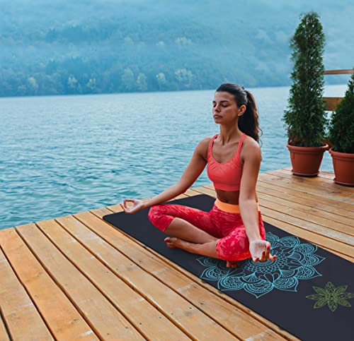 nuveti Printed Travel Yoga Mat 1/16 Inch Thick Non Slip Fitness Workout Mat | with Carrying Bag, Foldable Lightweight Suede & Natural Rubber Yoga Mat for Yoga Pilates and Fitness 72" L x 24" W x 1.5mm - color: Lotus
