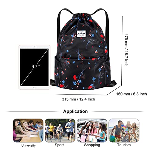 XEYOU Drawstring Backpack Bag Sport Gym Sackpack Beach Cinch Bag | Lightweight Swimming Bag, Water-Resistant Fabric, Travel Daypack for Women and Men - color: Carnation Flower Pattern