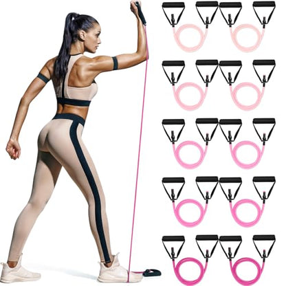 Shappy 10 Pcs Resistance Bands with Handles | Exercise Stretch Bands for Exercise, Woman Man Training Physical Therapy Workouts Fitness - color: Pink