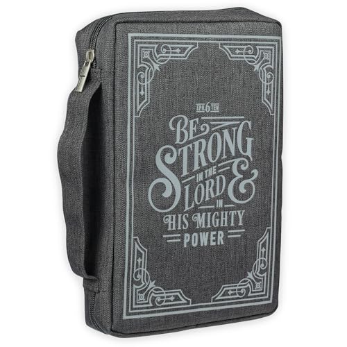 Christian Art Gifts Men/Women's Bible Cover Strong in The Lord Ephesians 6:10, Gray Canvas, Medium - color: Gray/Strong in Lord, size: Medium