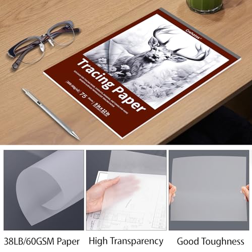 Crehatos 9" x 12" Tracing Paper, Translucent Tracing Pad, 75 Sheets | 38lb/60gsm Vellum Art Paper for Drawing, Sketching, Overlays - size: 9" x 12" (75 Sheet)