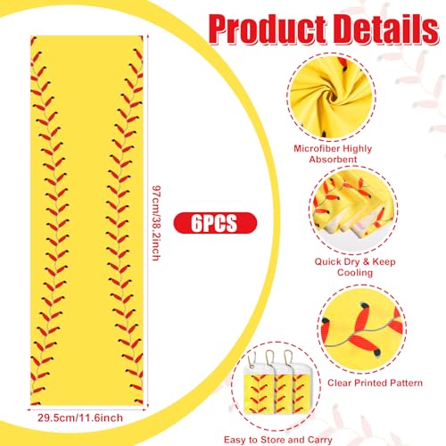 Lonfliness 6Pcs Softball Cooling Towels with Bags 38x12 in Breathable Chilly Microfiber Ice Towel Fast Drying Sport Team Gift for Player Coach Gym Workout Biking Running Yoga (Softball) - color: Yellow