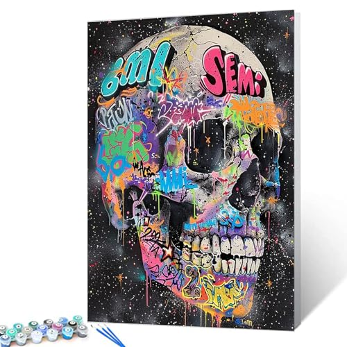 Tucocoo Graffiti Skeleton Paint by Numbers Kit for Adults Beginners Colorful Elements Paint by Numbers Black Starry Sky Gift for Friends and Family Home and Room Wall Decor 16''x20'' (DIY Framed) - color: Artwork-06, size: 16''Wx20''H(DIY frame)