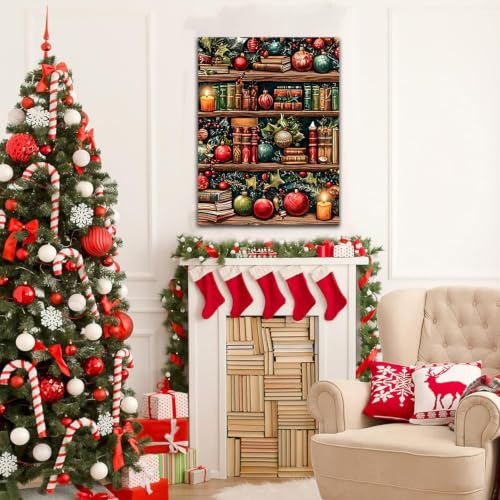 Chritsmas Diamond Painting Kits for Adults, Bookshelf Diamond Art for Adult | Full Round Drill Paint by Diamond, Christmas Diamond Art Painting, Gem Arts and Crafts for Adults Beginners 12x16 Inch - color: Bookshelf