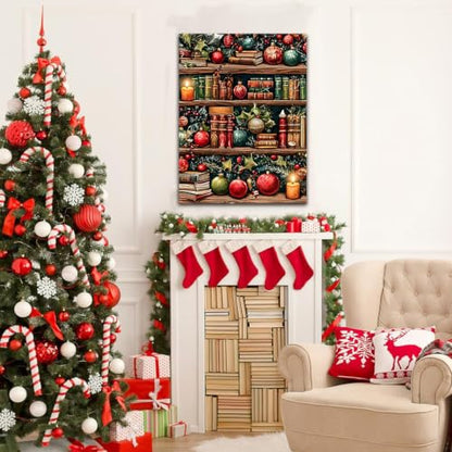 Chritsmas Diamond Painting Kits for Adults, Bookshelf Diamond Art for Adult | Full Round Drill Paint by Diamond, Christmas Diamond Art Painting, Gem Arts and Crafts for Adults Beginners 12x16 Inch - color: Bookshelf