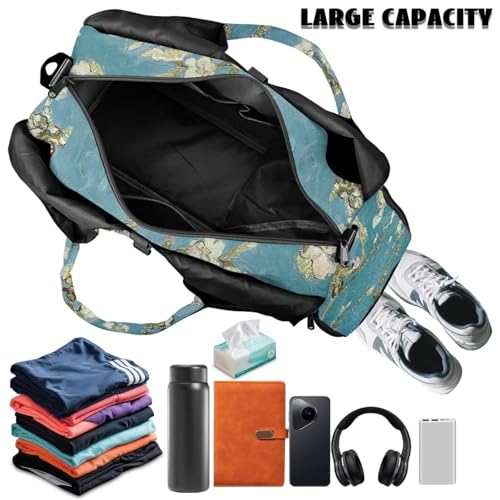 Yoga Gym Bag with Removable Adjustable Shoulder Strap, Shoe Compartment & Top Yoga Mat Holder 17.72x8.66x9.84in - color: Almond Blossom Tree Print