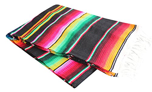 Del Mex Mexican Serape Blanket (Large, Black) - color: Black, size: Large