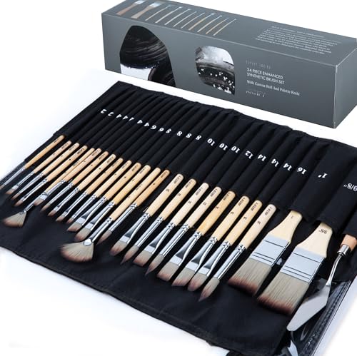 ARTIFY 25 Pieces Professional Paint Brush Set – Expert Series Synthetic Nylon Brushes for Acrylic, Oil, Watercolor, Gouache – No Shedding, Canvas Roll Case & Palette Knife, Artist Gifts Art Supplies - color: Birch