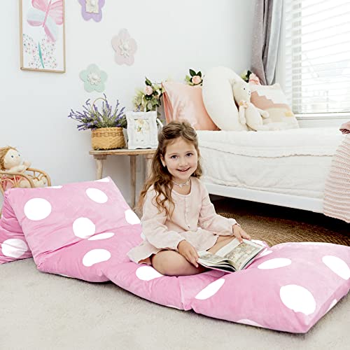 Butterfly Craze Floor Pillow Case, Mattress Bed Lounger Cover, Polka Pink, Queen Size - Cozy Seating Solution for Kids & Adults, Recliner Cushion, Perfect for Reading, TV Time (Pillow Not Included) - color: Polka Pink, size: Queen