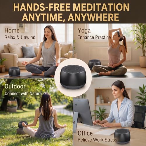 Portable Electronic Tibetan Singing Bowl, 9 Healing Sound Modes with Long Cycle Play, Auto Shutoff Timer, Smart Memory Touch Control Meditation Sound Machine for Yoga, Reiki, Relaxation & Deep Sleep - color: black