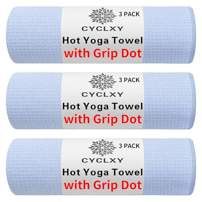 3 Pack Yoga Mat Towels with Grip Dot, Hot Yoga Towel Non Slip Yoga Mat Towel Non-Slip Sweat Absorbent Anti-Slip Yoga Towel for Bikram,Pilates - color: Blue