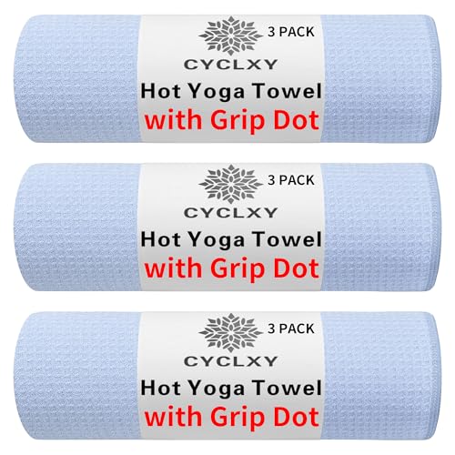 3 Pack Yoga Mat Towels with Grip Dot, Hot Yoga Towel Non Slip Yoga Mat Towel Non-Slip Sweat Absorbent Anti-Slip Yoga Towel for Bikram,Pilates - color: Blue