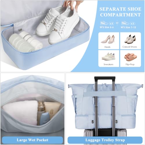 Gym Bag for Women, 45L Carry On Travel Duffel Bag with Shoes Compartment - color: Blue, size: Large