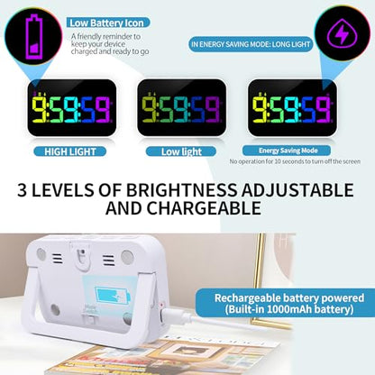 TXL Digital Timer for Classroom, Pomodoro & Kitchen, Rechargeable Magnetic Countdown Timer with Large LED Display, Loud Alarm, 3 Volume Levels, Vibration Mode & 3 Brightness Settings