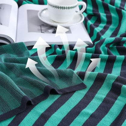BOV Cooling Knit Throw Blanket 50x60, 100% Viscose, Gray Green Stripe - color: Moss & Charcoal