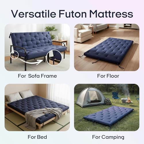 Syrinx Water Resistant Japanese Floor Mattress Futon, Twin Size 75"x39" - color: Navy Blue, size: Twin（75"L x 39"W x 2.5"Th）
