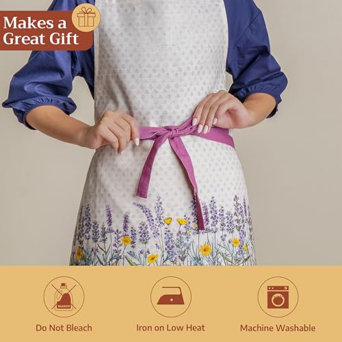 Maison d' Hermine Aprons for women with Pocket 100% Cotton (27.50"x31.50") | Adjustable Neck Strap & long ties Apron Men Chef Wedding Cooking Gardening Server Maid - color: 012 - Fanny Lavender