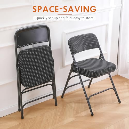 Folding Chair Fabric Padded Seat Indoor Foldable Chair Grey 2 Pack - color: Black X2