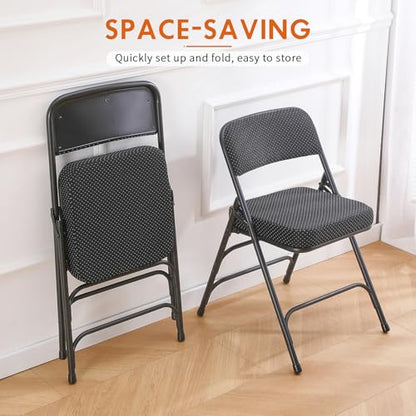 Folding Chair Fabric Padded Seat Indoor Foldable Chair Grey 2 Pack - color: Black X2