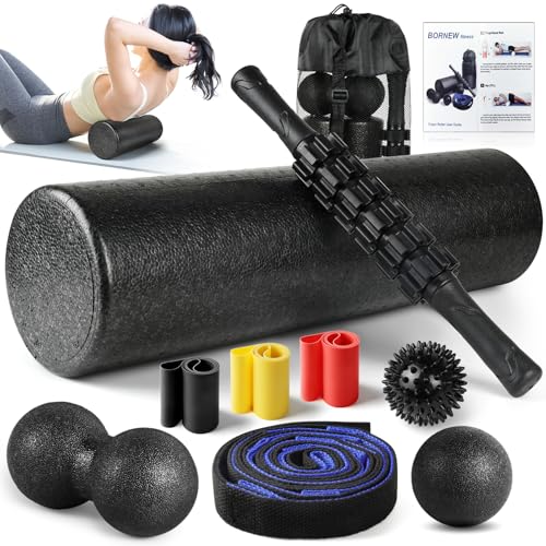 7 in1 Foam Roller Set for Deep Tissue Muscle Massager - Back Roller - color: Black