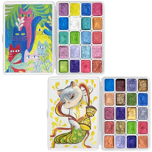 CraftyManor Mini Forestry Shifting Watercolor Painting Set - 40 Color Shifting Watercolor Paints, Shimmer Metallic & Glitter Watercolor Paints, Matisse & DunHuang Style - color: Matisse+DunHuang 40 Colors