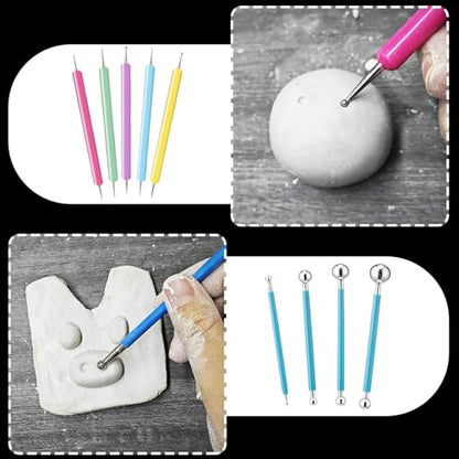 EIGTWEN 100ml Air Dry Clay Glaze and 29pcs Clay Tools Kit, Gloss Varnish | Gloss Glaze, Waterproof,Prevents Clay Scratches & Wear, Air Dry Clay Tool,Dotting Tools,Ball Tools,Carving Tools,Shaper Tools - size: Gloss
