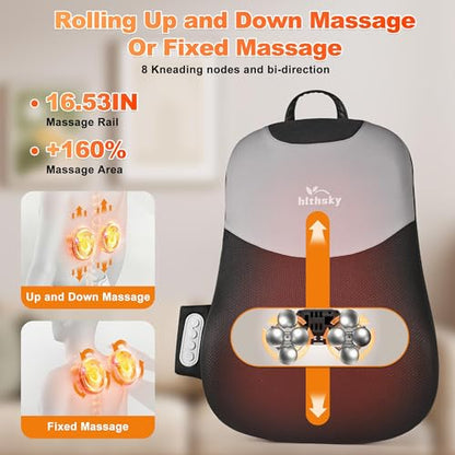 Neck and Back Massager with Heat, Rolling Up and Down Shiatsu Back and Neck Massager with Heat, 4D Kneading and Car Adapter for Home, Office and Car use, Gifts for Men and Women - color: Black-02