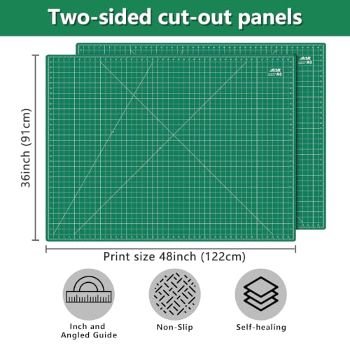 ArtAt Self Healing Cutting Mat: 48″x 36″ Green Double Sided PVC Non-Slip 5 Layers Craft Mat for Maximum Healing - Great for Sewing & Quilting & Scrapbooking and Craft & Art Projects… - color: Green, size: 48"L x 36"W