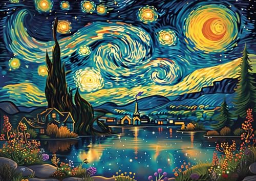 Starry Night Diamond Art Kits for Adults, Crafts 5D Diamond Painting Dot Kit for Adult Beginners, Landscape Van Gogh DIY Round Dots Full Drill Diamonds Paintings Art for Home Wall Decor Gifts 12X16 In - color: C05