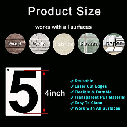 DXCYZ 4 Inch Tall Number Stencils Kit 0-9 Address Number Stencil, 10PCS Reusable Plastic Painting Number Templates for Mailbox Signs, Door, Cars, Trucks, Home, Business, Window - size: 4 Inch