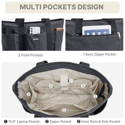 G4Free Large Canvas Tote Bag for Women with Zipper Fit 15.6" Laptop, Everything Tote Bags with Pockets for Work, Travel - color: Black