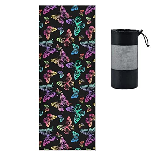 Yoga Mat Towel Colorful Butterfly, 73" x 27" - color: Colorful Butterfly
