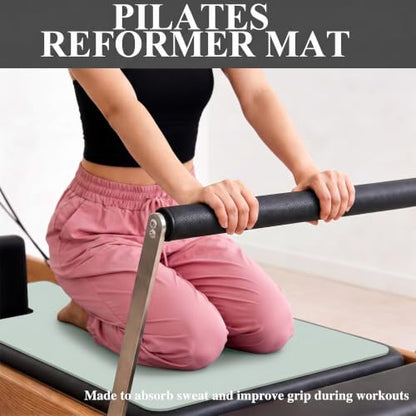 QCWN Non-Slip Pilates Reformer Mat Cover, 39" x 24" Pilates Machine Towel with Headrest Cutout, 0.8mm Sweat-Wicking Micro-Suede Foldable Mat for Female Pilates Enthusiast Exercise Matfor Pilate Training Yoga - color: Light Green