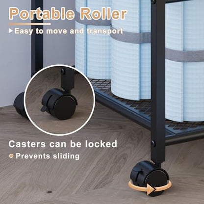 Lutown-Teen Yoga Mat Storage Rack with Wheels and Rounded Corners, Black | Large-Capacity Home Gym Storage Yoga Mat Rack for Fitness Class, Home, Gym, Workout Room, Easy Assembly