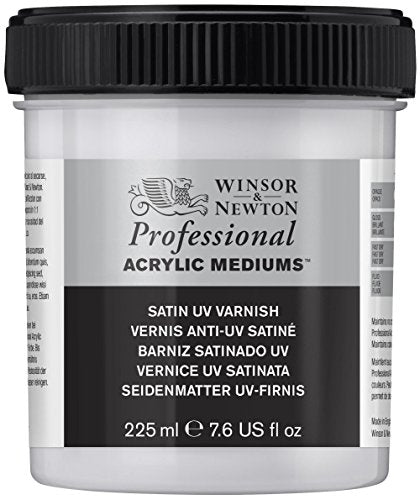 Winsor & Newton Professional Acrylic Medium, Satin UV Varnish, 225ml | Provides a removable satin protective coating that helps protect acrylic paintings from UV exposure and surface contaminants. - color: Satin Uv Varnish, style: 225ml (7.6-oz)