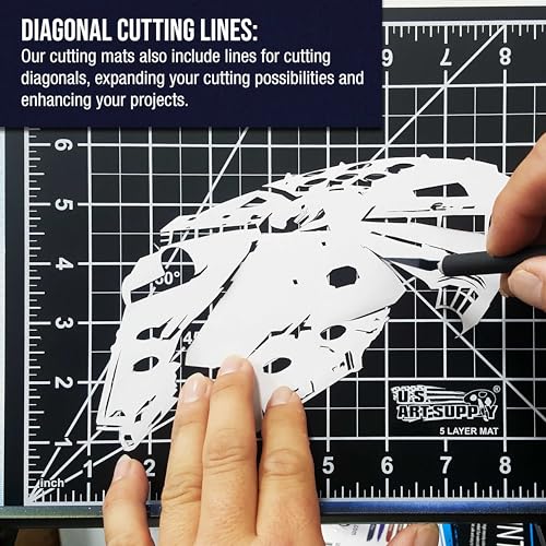 U.S. Art Supply 9"x12" Self-Healing Cutting Mat 5-Ply White/Blue | Double-Sided White/Blue Craft Mat, Non-Slip Cutting Mats for Crafts, Sewing, Quilting, Scrapbooking - color: White/Blue