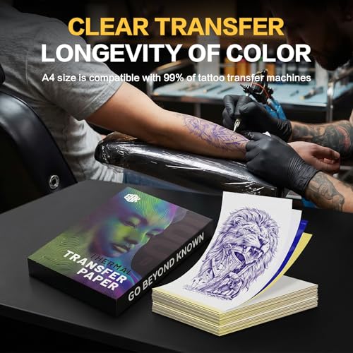 GBK Tattoo Transfer Paper,100 Sheets A4 Size,Tattoo Thermal Stencil Paper for Tattoo Transfer Kit Tattoo Supplies,New and Improved Formula,Travel Tattoo Transfer Paper (100 Sheets)