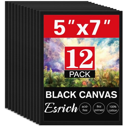 ESRICH 5x7 Canvas for Painting, 12 Pack Small Canvases for Painting Canvas Primed Acid-Free Black Canvas Panels for Oil, Acrylic Paint and Tempera. - size: black canvas 5x7in 12pack