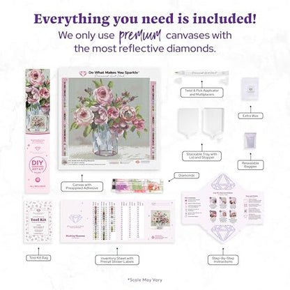 DIAMOND ART CLUB Blushing Blossoms Diamond Art Kits for Adults | Premium Diamond Painting Kit, Fun DIY Crafts for Adults, Round Diamond Art Canvas, 13" x 13" (33 x 33 cm) - color: Blushing Blossoms