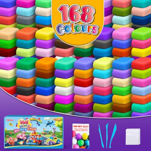 ESSENSON Air Dry Clay, 168 Colors, Modeling Clay for Kids | DIY Molding Magic Clay, Includes Tools, Ages 3-8+ Years, Boys Girls Kids Toys Gifts - style: 168 Colors