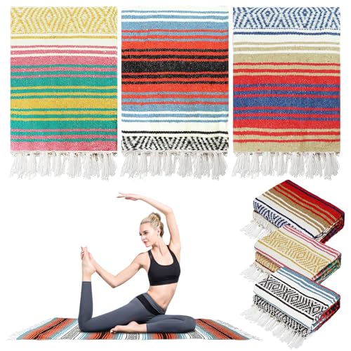 M-Aimee 3 Pcs Mexican Yoga Blanket Striped Falsa, 45x70