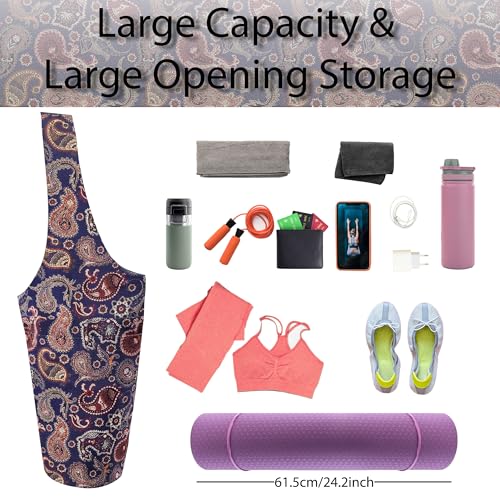 Yoga Mat Bag Yoga Tote Bag with Large Pocket and Zipper Pocket Yoga Mat Bag Carrier Fit Most Size Mats and All You Stuff - color: dark purple