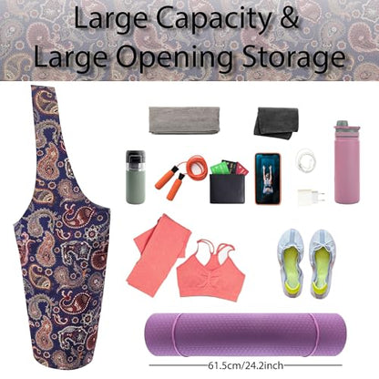Yoga Mat Bag Yoga Tote Bag with Large Pocket and Zipper Pocket Yoga Mat Bag Carrier Fit Most Size Mats and All You Stuff - color: dark purple