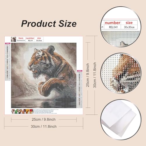 Reluohuo Tiger Diamond Art Kit for Adult Full Drill Diamond Painting Kit | Diamond Art Kit for Beginner Round Full Drill Acrylic, DIY Art Craft for Wall Decor Holiday Gifts 12x12 Inch - color: Tiger