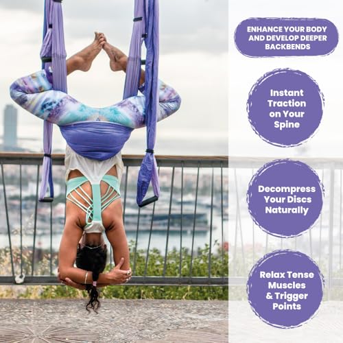 Yoga Trapeze Swing Set for Back Pain Relief & Inversion Therapy | Easy setup indoor or outdoor, Adjustable straps, 600lb capacity, Carrying bag included, Free online tutorials - color: Purple