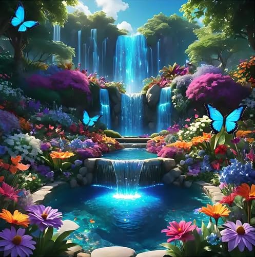 5D Landscape Scenery Diamond Art kits for Adults Beginners 13.7x13.7inch | Waterfall Diamond Painting Kit, DIY Full Round Drill Paint by Diamonds Dot Gem Art for Adult, Home Wall Decor - color: JK542-A