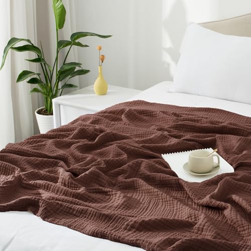 Carriediosa 100% Cotton Muslin Throw Blanket 108x 90 Summer Gauze for Adult - color: Dark Brown, size: King