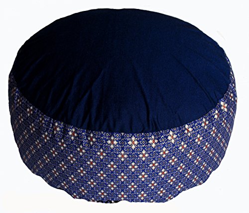 분장식 명상 쿠션 Zafu 베개 - 버밀 및 카포 필 - 글로벌 패턴 - color: Indochine Blue Diamond