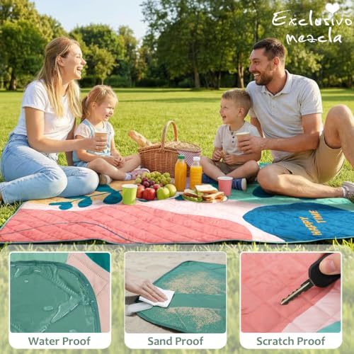Exclusivo Mezcla Extra Large Waterproof Picnic Blankets 3 Layer, Sandproof and Foldable Outdoor Blanket for Beach Camping, Park and Travel, 60x80 Inch - color: Green Leaf, size: 60''*80''